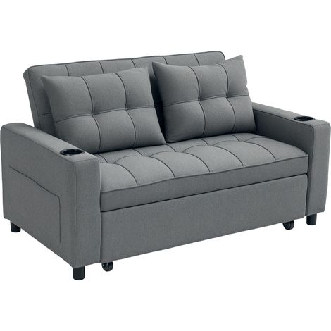 HOMCOM 2 Seater Pull Out Sofa Bed with Pockets for Living Room Charcoal Grey