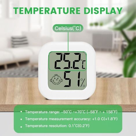 Lot de 4 thermomètres-hygromètres LCD mini pour intérieur – Convient aux chambres d'enfants, chambres de personnes âgées et plus