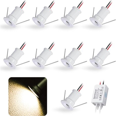 Mini Spot LED Encastrable 12V 1W IP65 9pcs Ø15-18mm Blanc Chaud 3000K 120° (1/5)