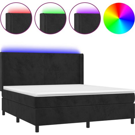 Lit double  Lit adulte  Sommier à lattes de lit matelas et LED Noir 160x200 cm Velours (1/5)