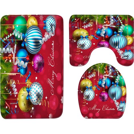 Rideau De Douche De Noël - Tapis De Salle De Bain - Motif Père Noël Renne Bonhomme De Neige Arbre De Noël - 71x71 Pouces - 3 Pièces (1/5)