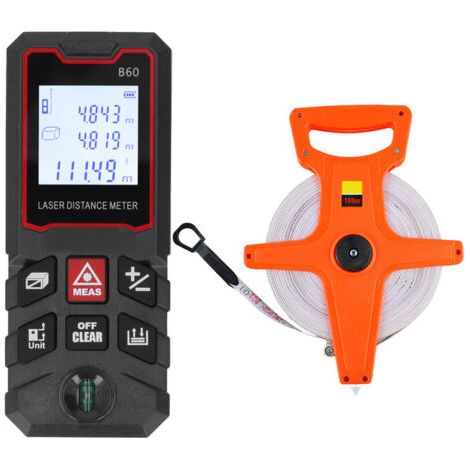 Télémètre Laser, outil de mesure Intelligent, mesure du Volume de la zone 60 mètres avec niveau et ruban à mesurer pliable de 100M