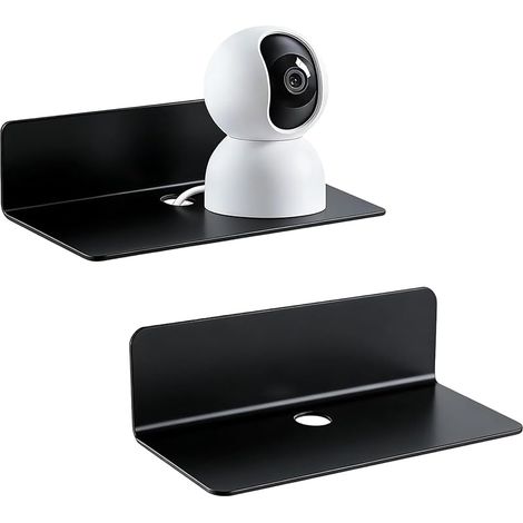 2 Pièces Etagere sans Percage avec 8 Films Adhésifs Double Face, Etagere Murale sans Trou 22,8 x 8,8 x 6 cm, Tablette Murale en Acrylique, Convient pour La Chambre et Le Salon (Noir) (1/5)