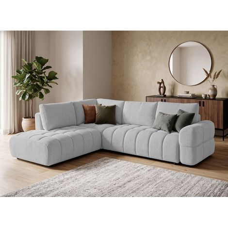 Canapé d'angle convertible avec coffres en velours texturé gris (1/5)