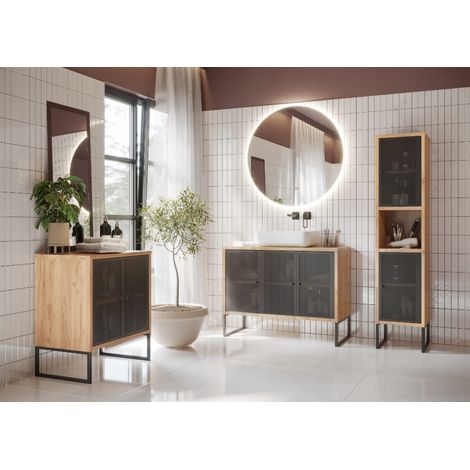 Meuble sur pied 80x70cm, pieds en métal, panneau stratifié noir, Fiora (1/5)