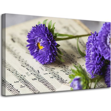 Peinture sur toile Fleurs musicales sur partition 80x50