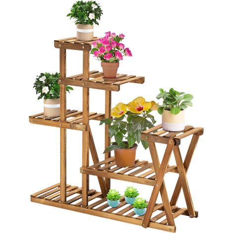Etagère à Fleurs Bois 6 Tablettes Supports Pots Porte Plante 98x28x95 cm