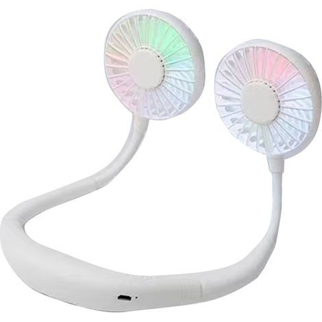 Doppelkühl-Nackenventilator, tragbarer USB-Lade-Nackenventilator zum Aufhängen, Doppelkühl-Miniventilator, Outdoor-Laubventilator mit LED-Beleuchtung und Aromatherapie