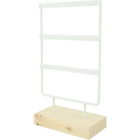 Présentoir à bijoux en bois à 36 trous avec crochets métalliques, style rétro minimaliste, pour boucles d'oreilles et colliers, blanc. (1/5)