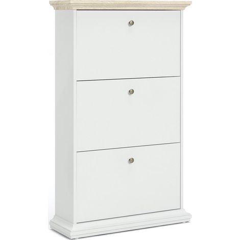 Scarpiera con 3 ribalte a doppia profondità 127 cm bianco opaco e rovere - Pescara