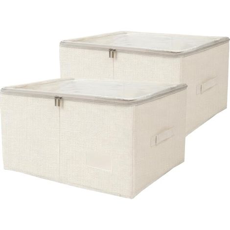 Boîte Rangement Vêtement Couvercle 45x35x25cm Beige