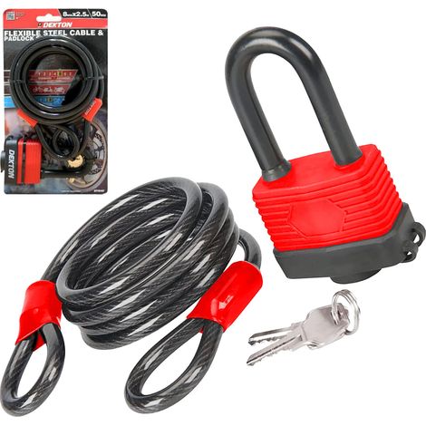 Dekton 50mm Waterproof Padlock Steel Shackle Outdoor Security Cable Lock & Keys (1/5)