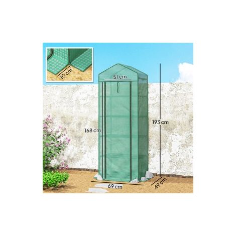 Serre avec porte roulante, étagères, résistante à l'hiver, serre en film d'acier, serre pour balcon, jardin, serre à tomates 69 x 49 x 193 cm, serre à tomates pour tomates, légumes, fleurs, vert (1/5)