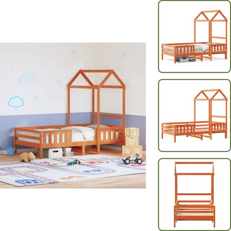 The Living Store Cadre de lit avec toit sans matelas cire marron 100x200 cm - Lit Enfant - Chambre D'enfant - Lit Avec Toit - Lit Modulaire - Lit Pin