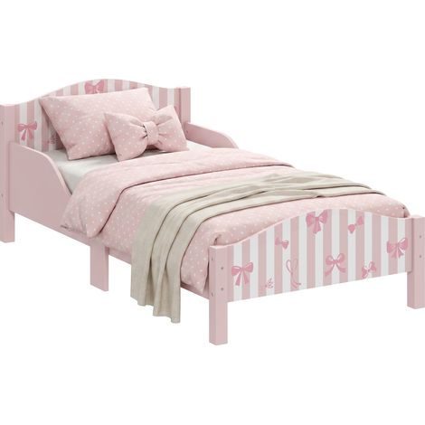 Lit pour enfant - AIYAPLAY - avec barrières de sécurité - joli motif nœud - bois - 140x70 cm - rose