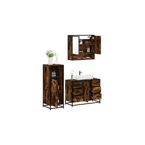 Ensemble de meubles de salle de bain 3 pcs Chêne fumé (1/5)