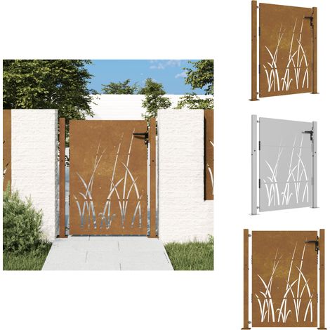 Portail de jardin 105x155 cm acier corten conception d'herbe - Portail De Jardin - Portails Métalliques - Portail En Acier - Porte D'entrée - Clôture (1/5)