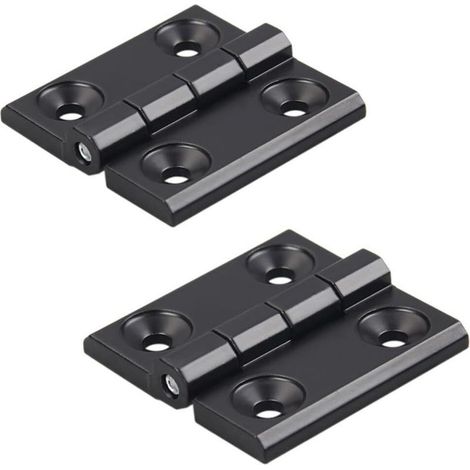 Un ensemble de deux charnières en alliage de zinc noir, mesurant 60 x 60 mm, adaptées aux cadres de porte et aux profilés en aluminium. (1/5)