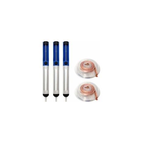 Un kit di dissaldatura completo che include una pompa, 3 fili dissaldanti e 2 trecce dissaldanti: uno strumento pratico per riparazioni elettroniche e dissaldature efficienti. – Crezuo