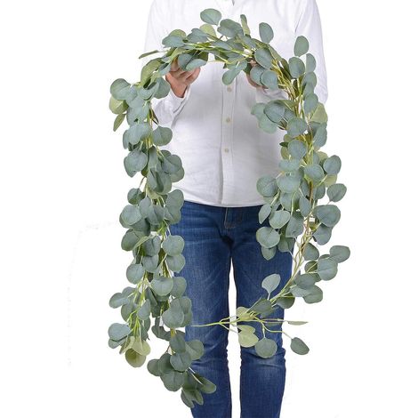 183 cm künstliche Eukalyptus-Girlande, Ranken, grün, künstliche Pflanzen, für drinnen und draußen, gefälschte Eukalyptusblätter, Garten-Wanddekoration, Blattgirlande, Geburtstag, Hochzeit, Party