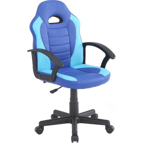 Sedia con ruote Miranda, Poltrona da gaming ragazzo, Sedia da scrivania, 56x55h89/100 cm, Blu e Azzurro
