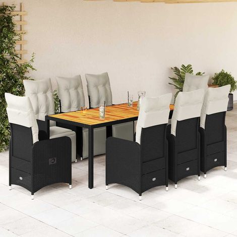 9-tlg. Garten-Bistro-Set mit Kissen Schwarz Poly Rattan (1/5)
