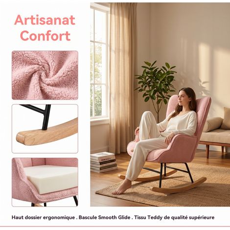 Dossier haut bascule, Chaise à bascule, Fauteuil à Bascule avec Accoudoirs, Chaise berçante, Rocking Chair avec Pieds en Bois (1/5)