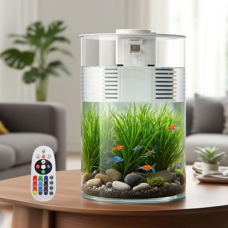 Aquarium Nano 11,4L avec Filtre et Éclairage LED RGB Télécommandé pour Poissons et Crevettes