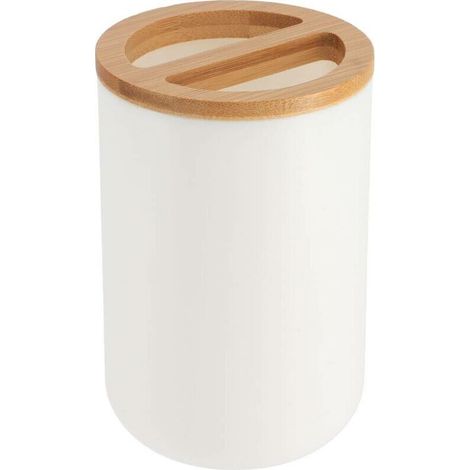 Porta spazzolini in PS e bambù – design minimalista, colore bianco e legno naturale – set da 1