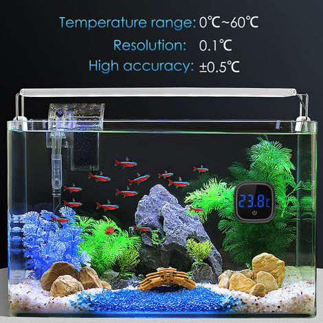 Thermomètre d'Aquarium Digital LED Mini Thermomètre Électronique sans Fil Haute Précision pour Aquarium Poisson Tortue Eau Douce et Eau de Mer