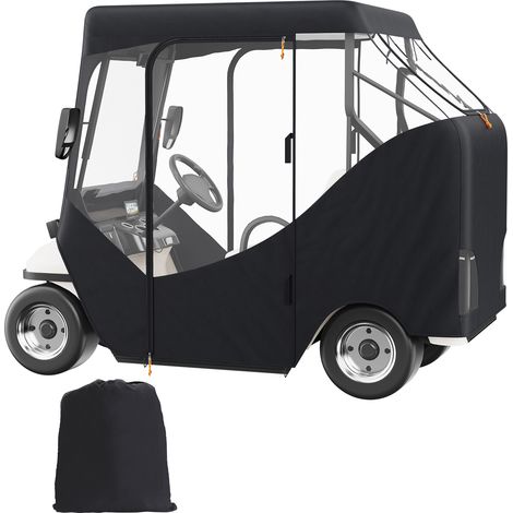 Mophorn Golfwagen-Gehäuse, 600D Polyester-Abdeckung mit 4 transparenten Fenstern, universelle Passform für 2-Personen-Club-Autos, sonnen- und staubdichter Außenschutz für die meisten Marken