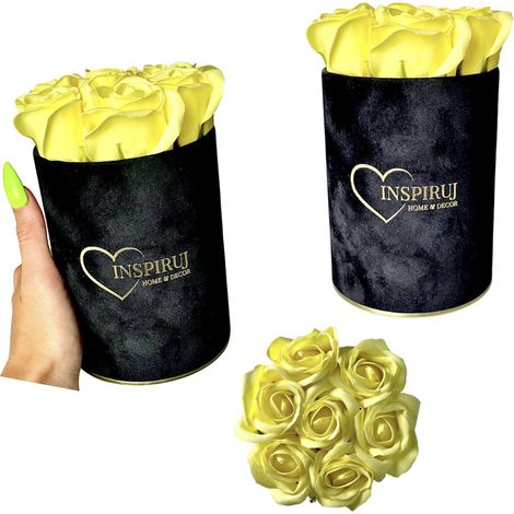 Flowerbox Inspiruj - Scatola nera con rose di sapone - n. 16 Giallo (1/5)
