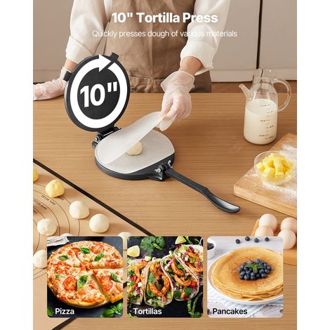 Presse à Tortillas en Fonte Résistant, Appareil à Chapati de 25 cm, Presse à Burrito avec Poignée et 100 Feuilles de Papiers-Parche… (1/5)