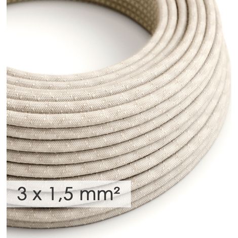Creative-Cables Cavo elettrico in tessuto, Sezione 3x1,50, Neutro, 1 m, Rotondo, Lino naturale