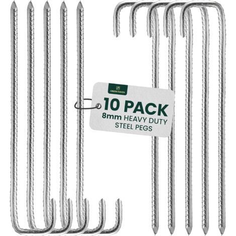 Lot de 10 Piquets en Acier Galvanisé 8mm x 30,5cm - Forme J, Résistants à la Rouille pour Clôture Agricole et Jardin (1/5)