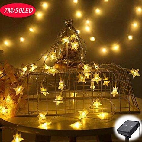 MINKUROW Stringa Di Luci Solari Per Esterni, 7m 50 Led Star Light, Impermeabile Bianco Caldo 8 Modalità, Esterno Impermeabile String Lights Decorazione Per Giardino, Alberi, Patio, Natale, Matrimoni, (1/5)
