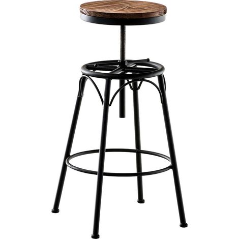 Sgabello da bar x1 stile industriale contemporaneo regolabile in altezza in metallo nero e seduta in legno chiaro 100004540