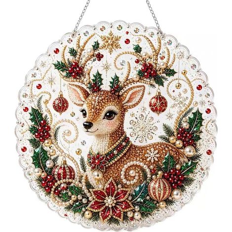 Weihnachtsanhänger mit Diamantmalerei, handgefertigte Festtagsdekoration YU58861, doppelseitiges Design 25 x 25 cm + Kordel + farbenfrohe Geschenkverpackung + Diamanten + Diamantwerkzeug (1/5)