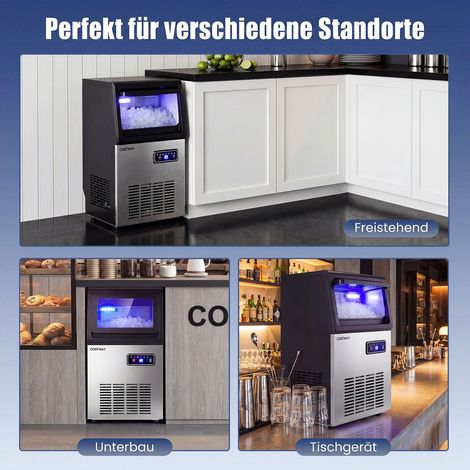 Machine à glaçons noire et argentée en inox, 41 kg/24 h avec minuterie et nettoyage automatique pour cafés et restaurants (1/5)