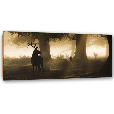 Quadro deco panel, Cervi nella nebbia - 90x30 (1/5)