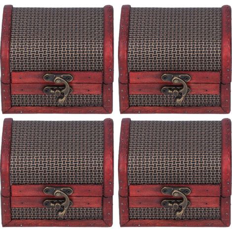 Lot de 4 boîtes de rangement rétro en bois, style artisanat classique, pour cosmétiques, bijoux et bonbons. (1/5)