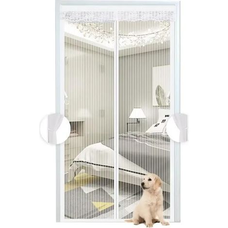 ZHIJIA PREMIUM 1 rideau de porte magnétique haut de gamme blanc anti-moustique dimensions 120x210 cm, installation facile adapté au balcon (1/5)