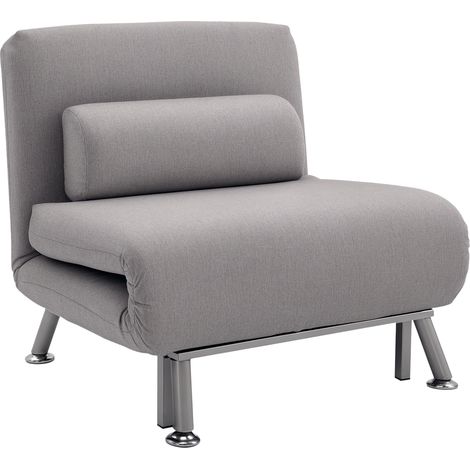HOMCOM Single Folding 5 Position Convertible Sleeper Chair Sofa Bed Grey (1/5)