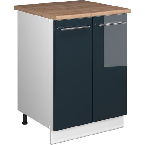 Spülenunterschrank Fame-Line, Dunkelblau Hochglanz/Weiß, 60 cm, Vicco (1/5)