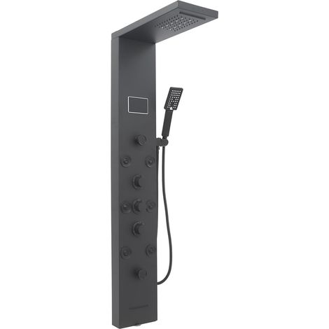 Panneau de Douche en acier inoxydable avec éclairage LED, 3 jets et jets de massage réglables, ensemble de douche moderne pour une expérience spa luxueuse, noir