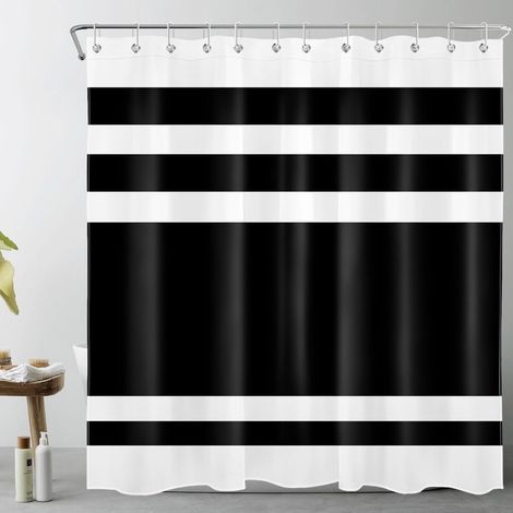Noir et Blanc rayé Rideaux de Douche 180x200cm(LxH) Abstrait géométrique Rideaux de Bain avec Crochets, Classique Extra Longue Imperméable Polyester Anti Moule Salle de Bain Décor (1/5)