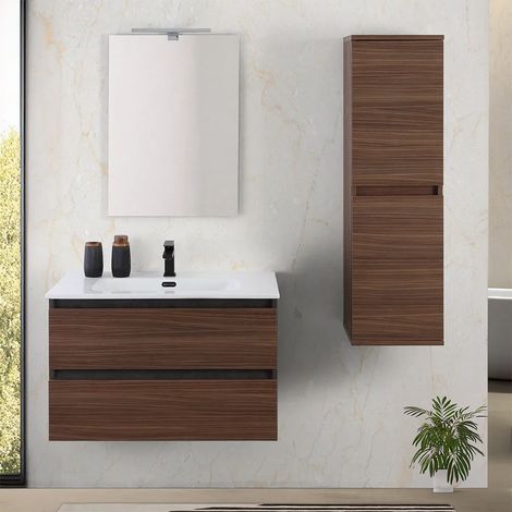 Mobile bagno sospeso 80 cm ossido e noce con cassetti soft-close Kleo (1/5)
