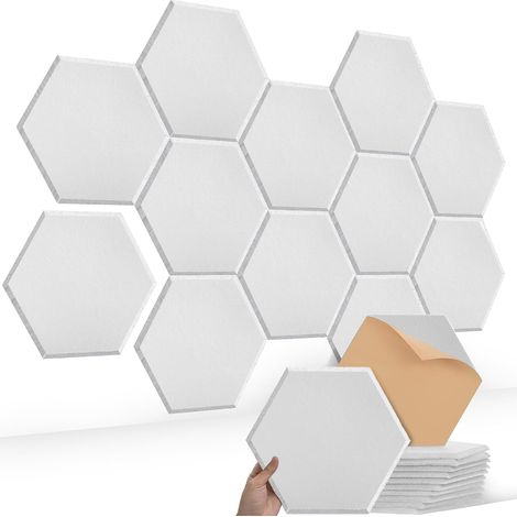 Panneau Acoustique Hexagonal Auto-Adhésifs Blanc Polyester 30 x 26 x 1 cm, réduction du bruit et amélioration acoustique, pour décoration murale, mur photo, pièce gaming, studio (1/5)