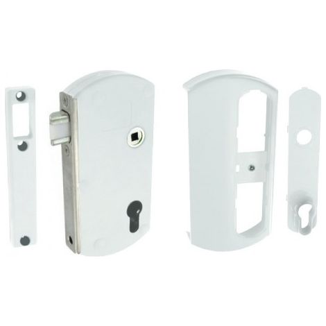 Serrure pour portillon bois/PVC/alu - à pêne demi-tour - Modulox - blanc - TIRARD (1/2)