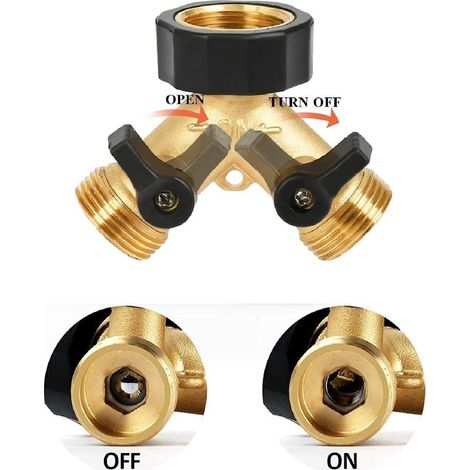 2-Voies Y-Distributeur, Robinet Double Machine a Laver de 3/4 en Laiton Robuste, Adaptateur de raccord de Tuyau avec Robinet d'arrêt 2 Voies pour Plomberie, Robinet Double Machine a Laver, Jardin (1/5)